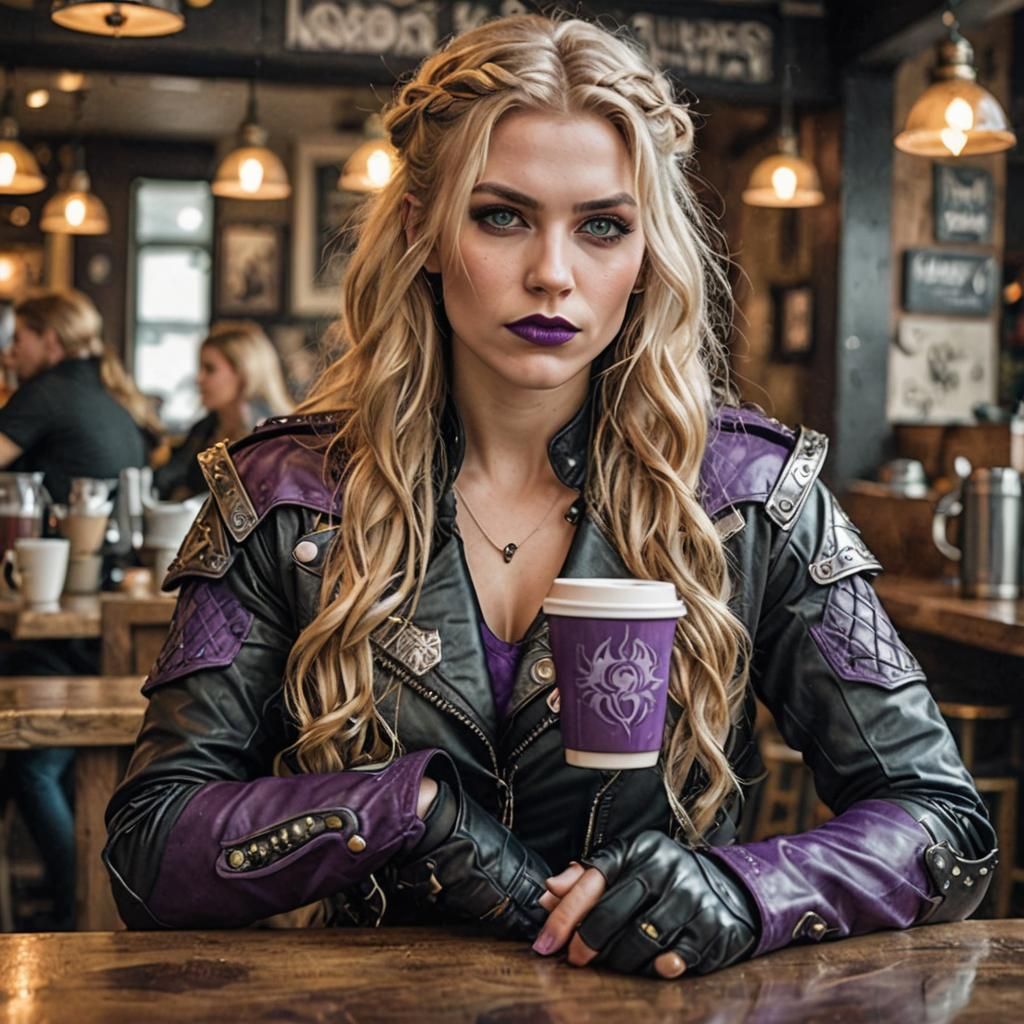 Valkyrie in Cafe with Viking Features
