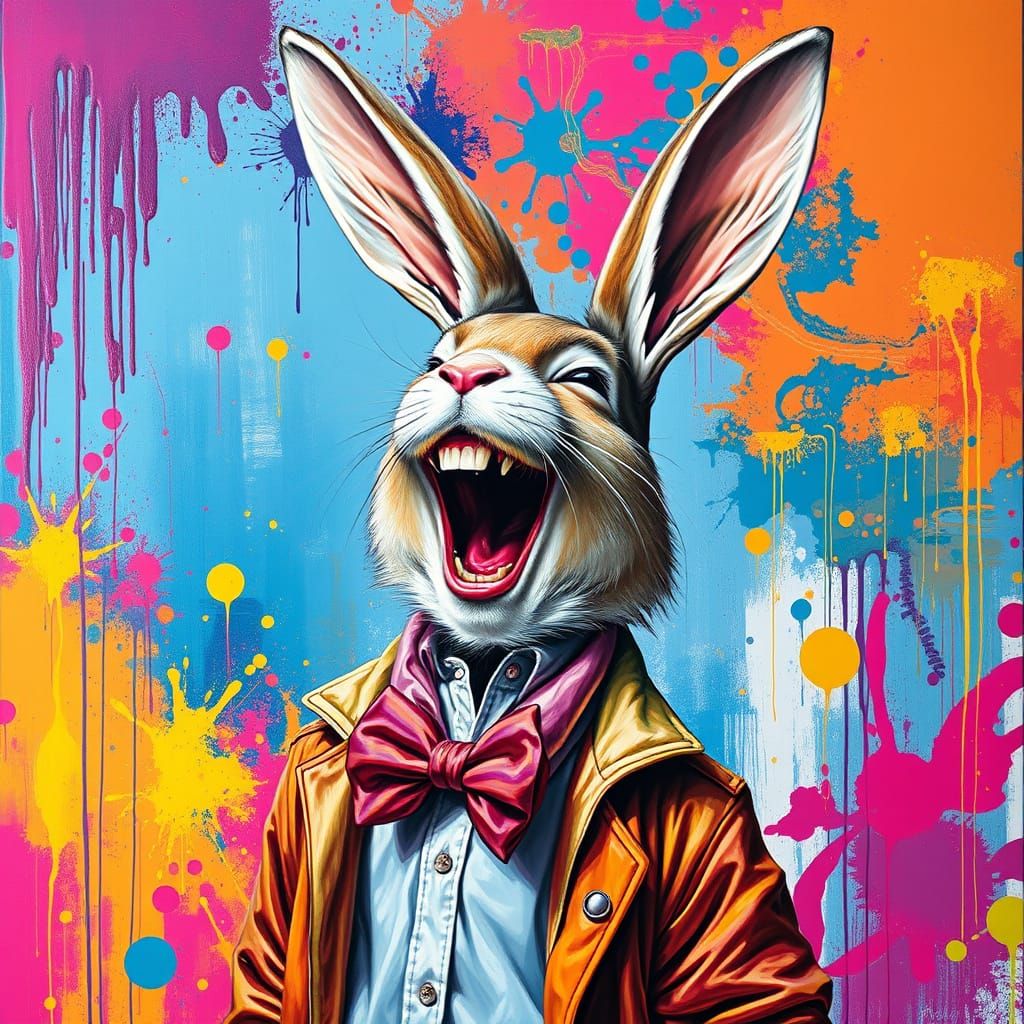 Humanoid Bunny in Graffiti Street Art Style