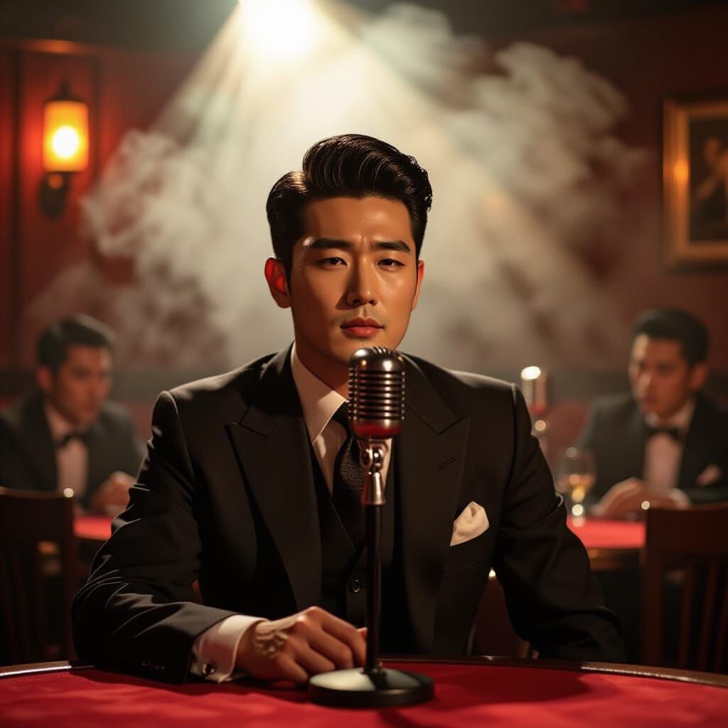 Korean Singer in 1950s Jazz Club, Film Noir Style