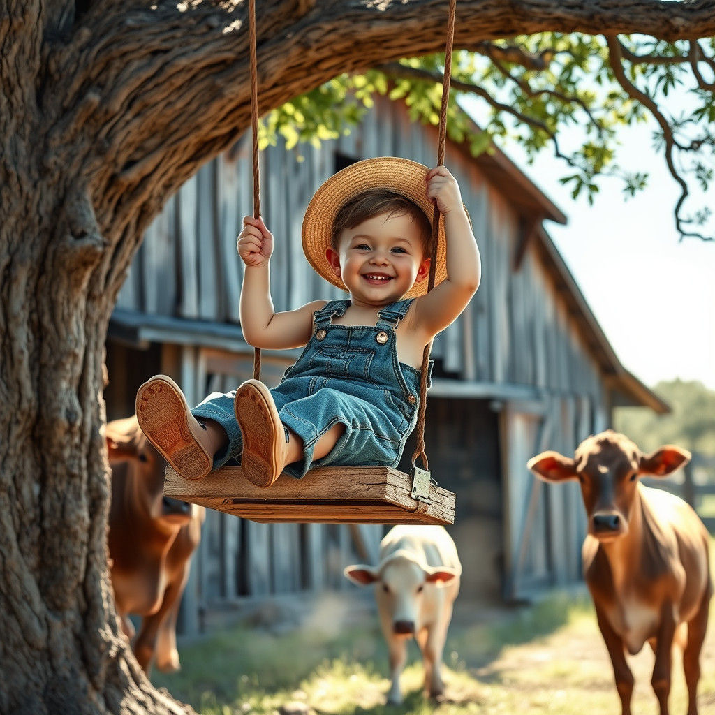 Boy on Swing in Texas, Kinkade-Inspired