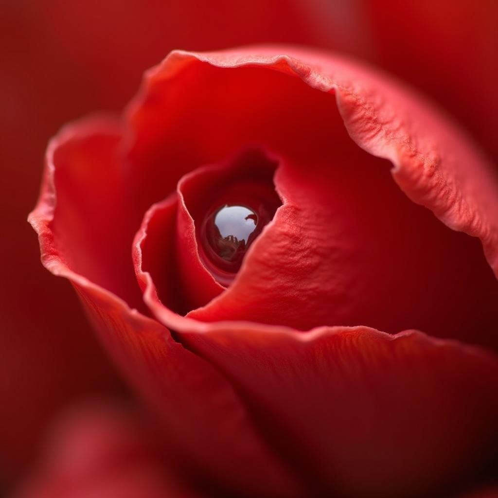 Red Flower with Water Droplet in Macro Detail