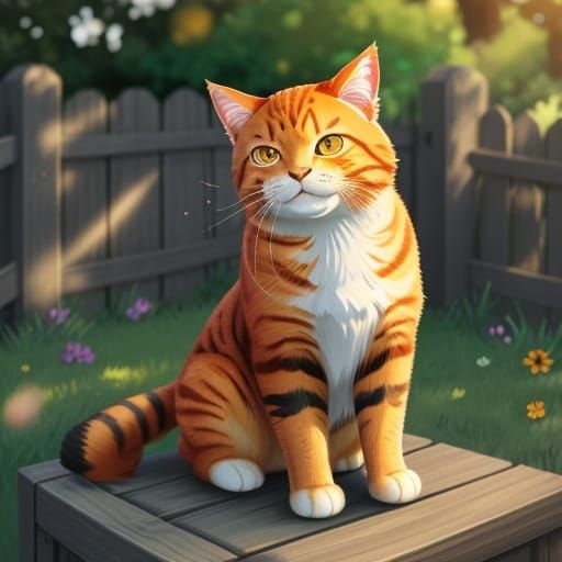 Orange Cat Sitting on Fence in Warm Sunlight