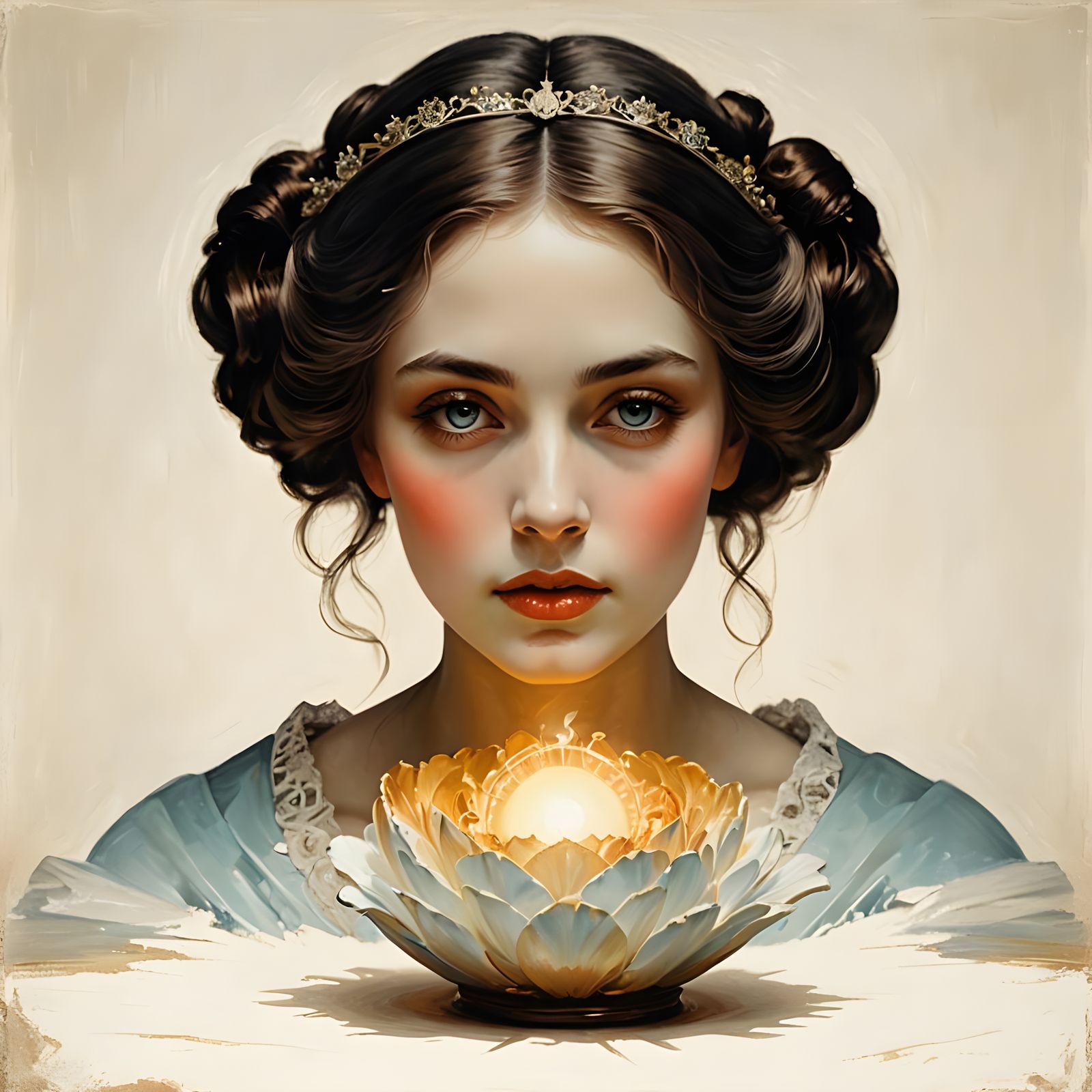 Victorian Heart: Surrealist Sepia Impasto Painting