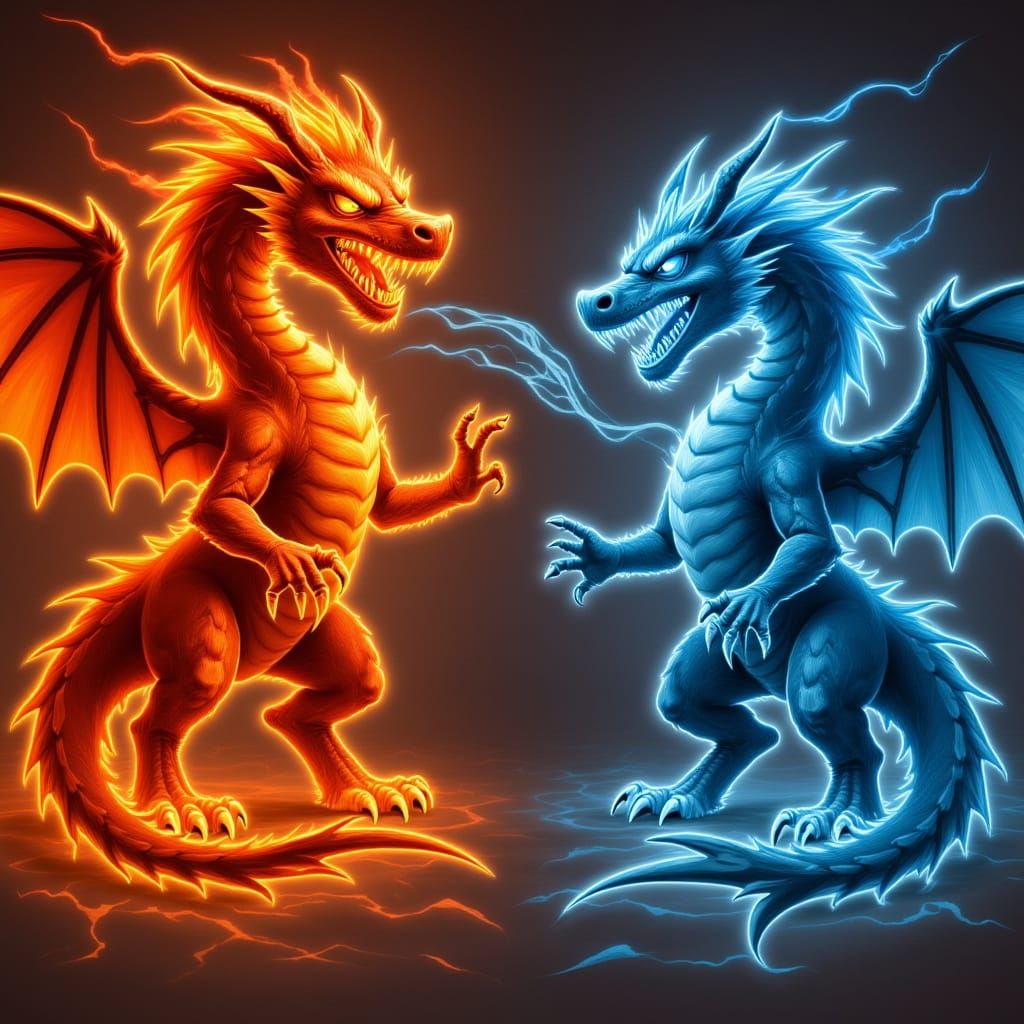 Imagine a Fire Dragon and an Ice dragon pulling in different...
