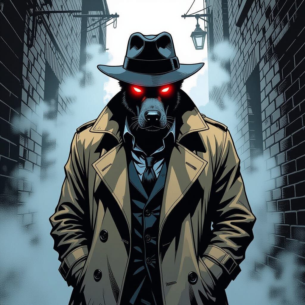 Dog-Headed Man in Gritty Comic Style