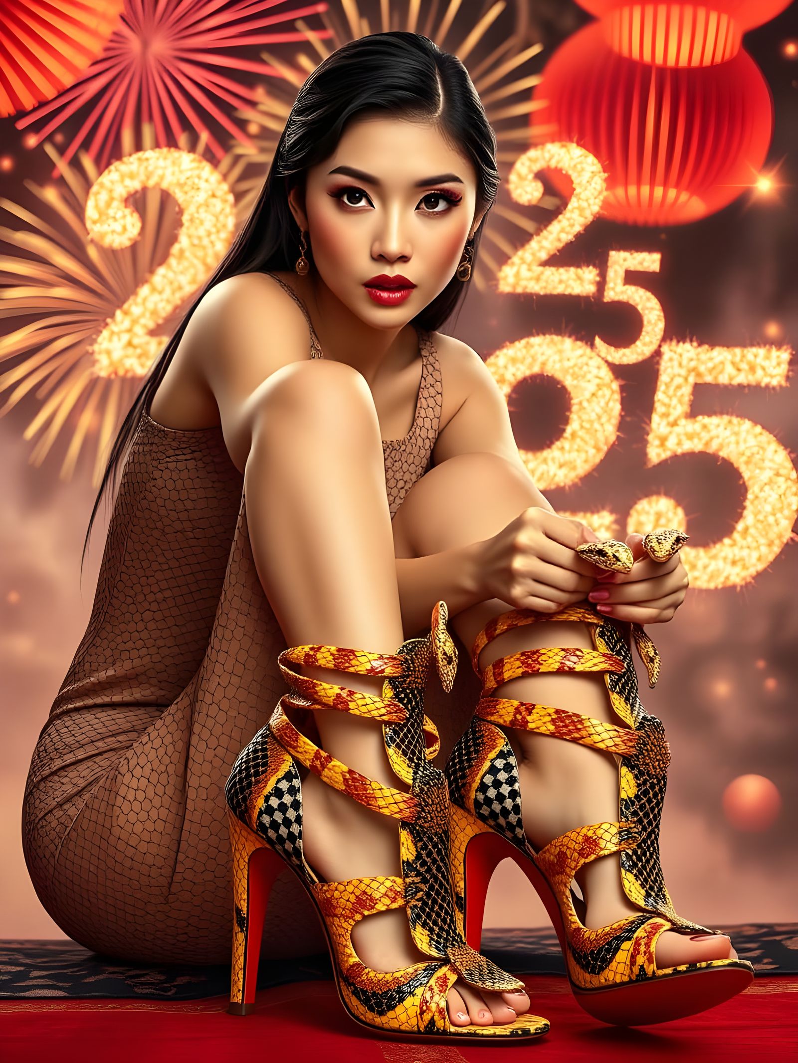 Elegant Woman in Serpentine Style High Heels