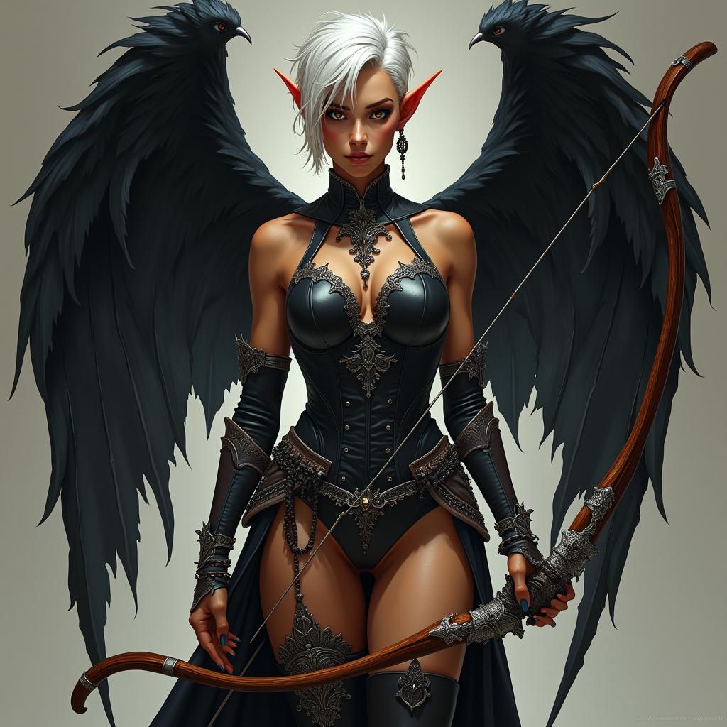 Dark Elf with Black Wings and Golden Eyes