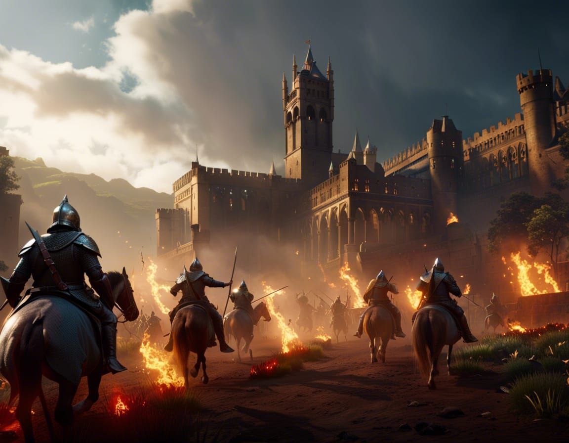 Hyperdetailed Knights in Dark Fantasy Battle