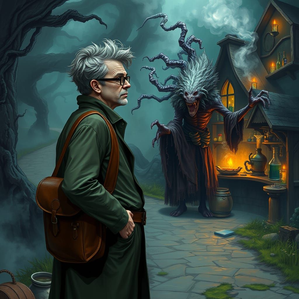 Enchanted Laboratory Scene in a Dark Sci-Fi Aesthetic