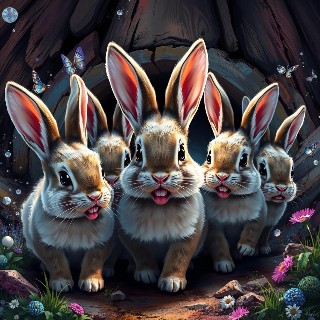 Adorable Bunnies Emerge: Hyperrealistic Concept Art