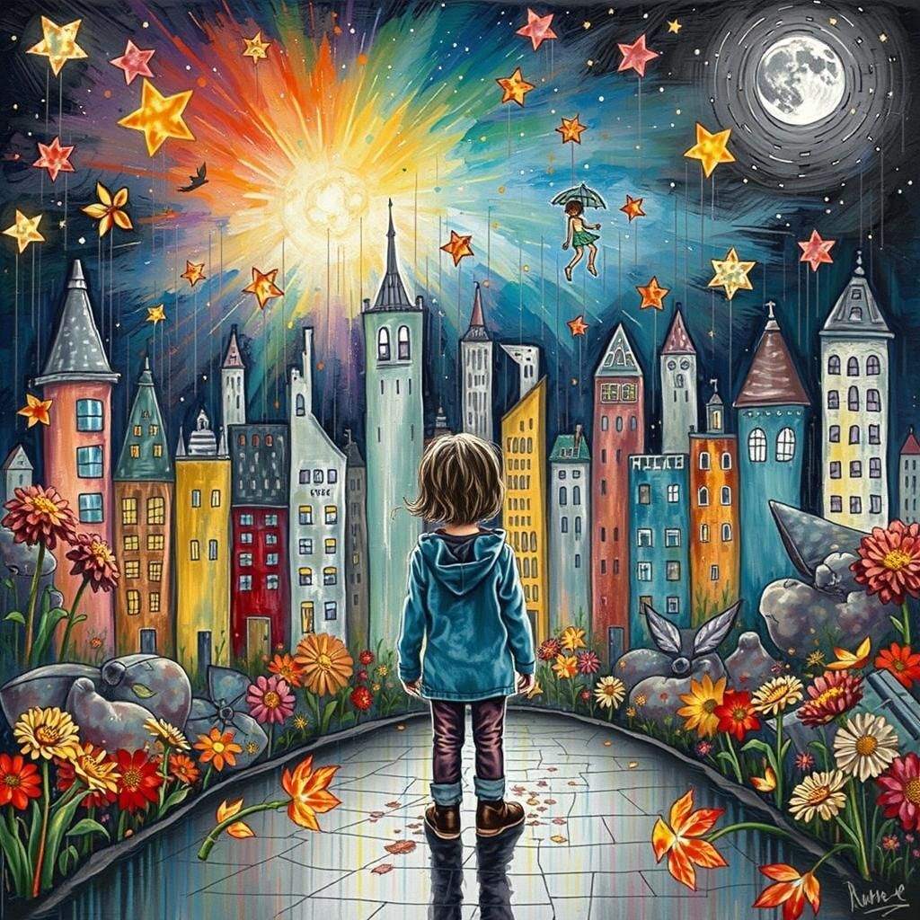 Have crayons will Doodle, umbrella, drawn world, naive child...