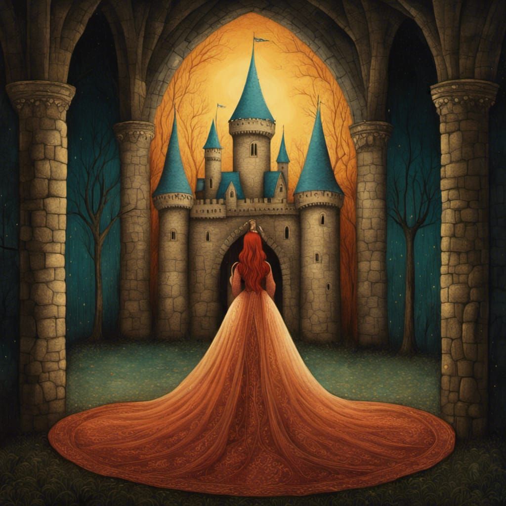 Princess in Medieval Castle Room: Surreal Illustration