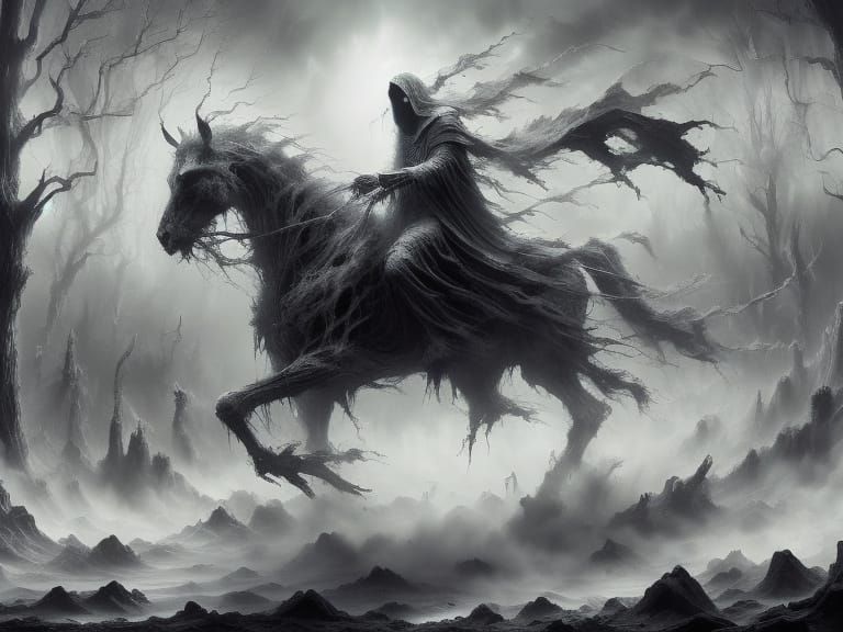 Spectral Ghost Reaper on Phantom Steed in Gothic Style