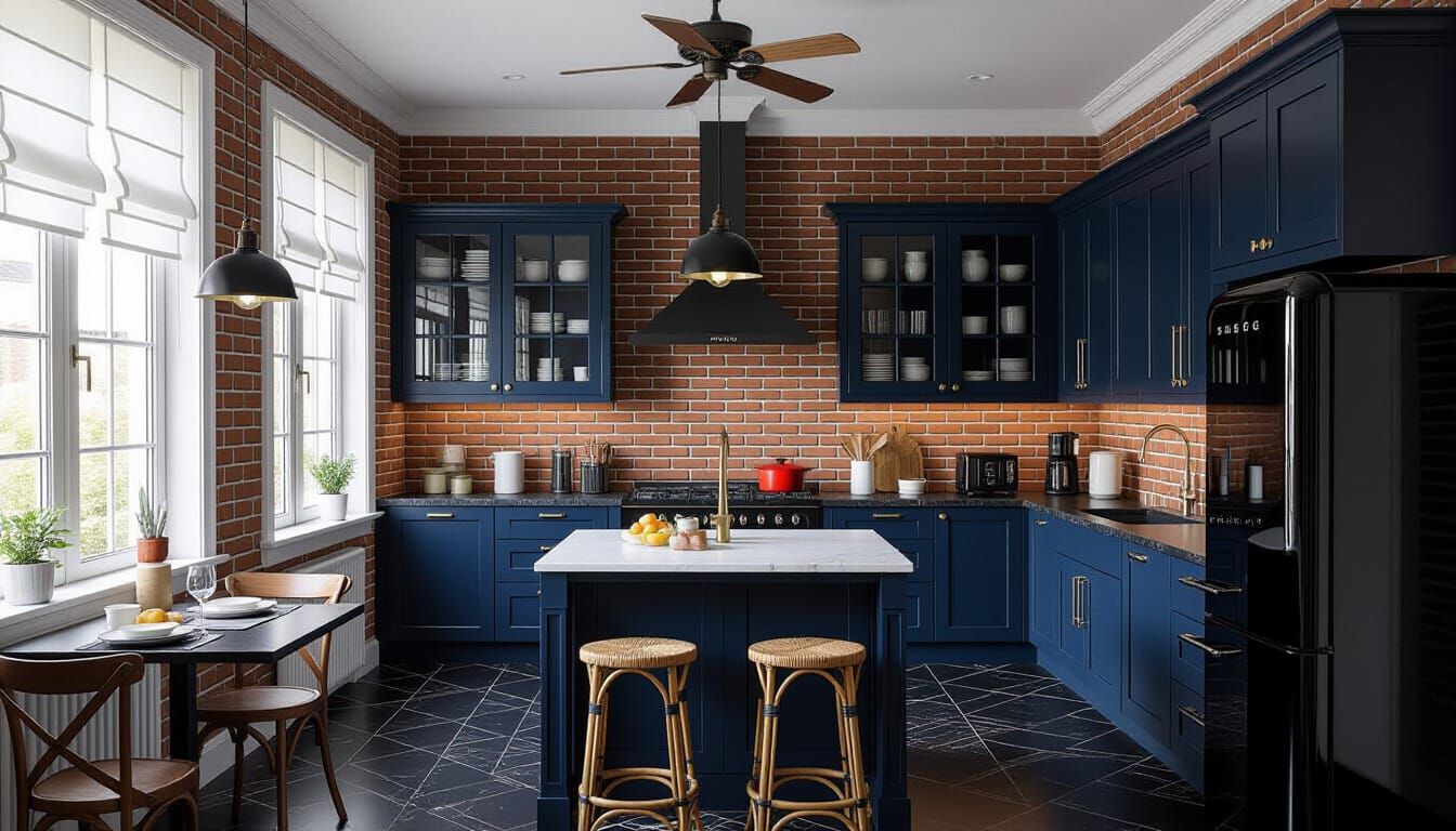 Victorian Kitchen with Appliances and Brick Accents