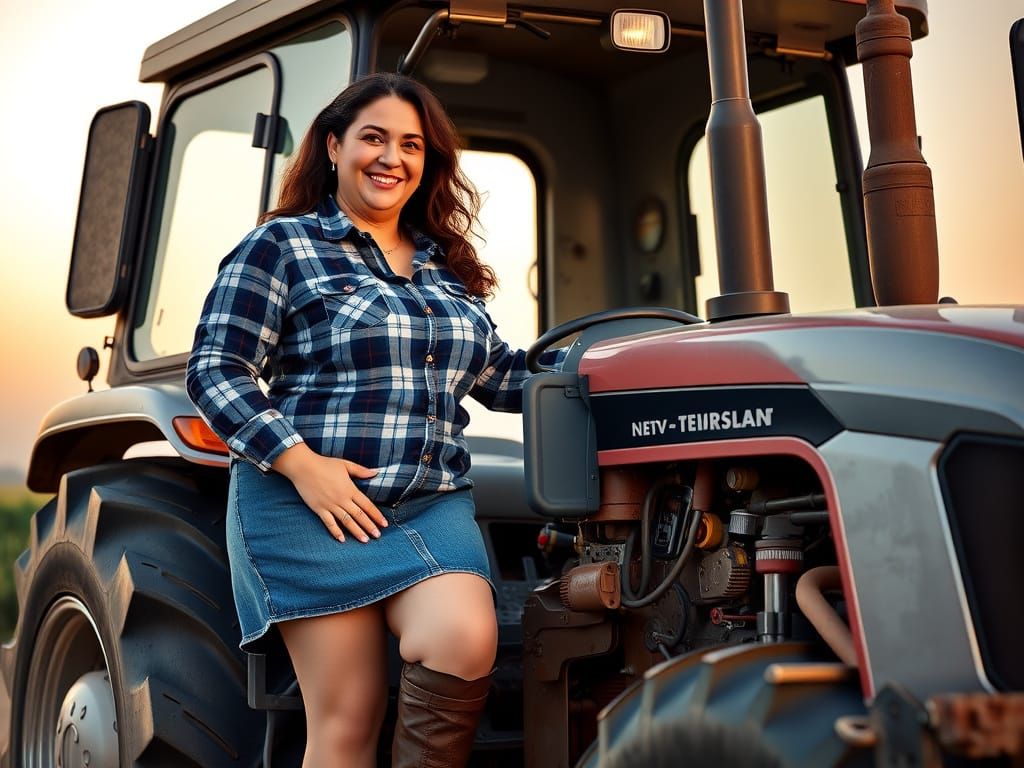 Egyptian Woman Fixing Tractor at Sunset: Photorealistic Port...