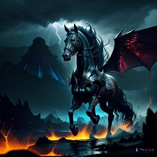 Ethereal Warhorse Ignites Lava Rivers in Fantasy Art