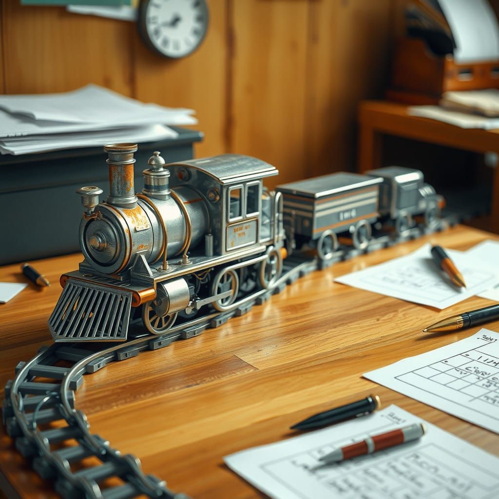 Whimsical Paperclip Steam Train Chugs Along Wooden Table