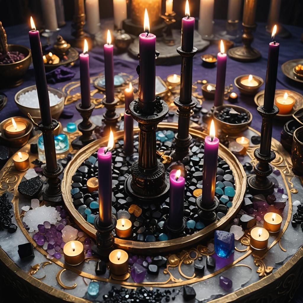 Mystical Black Magic Ritual with Candles and Tequila