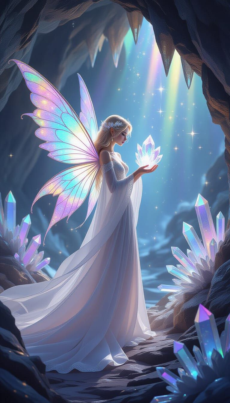 Ethereal Fairy with Crystal in Rainbow Cave