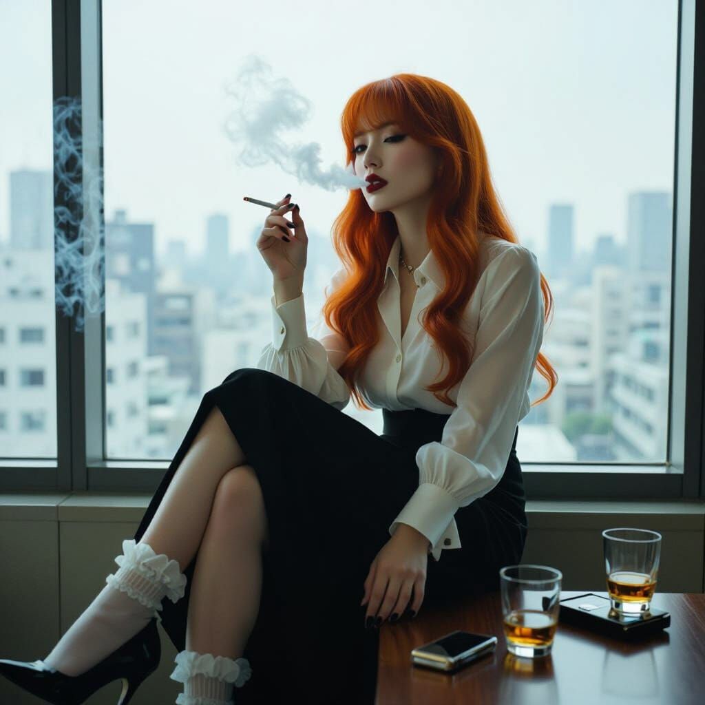 Redhaired Woman's Cinematic Film Still