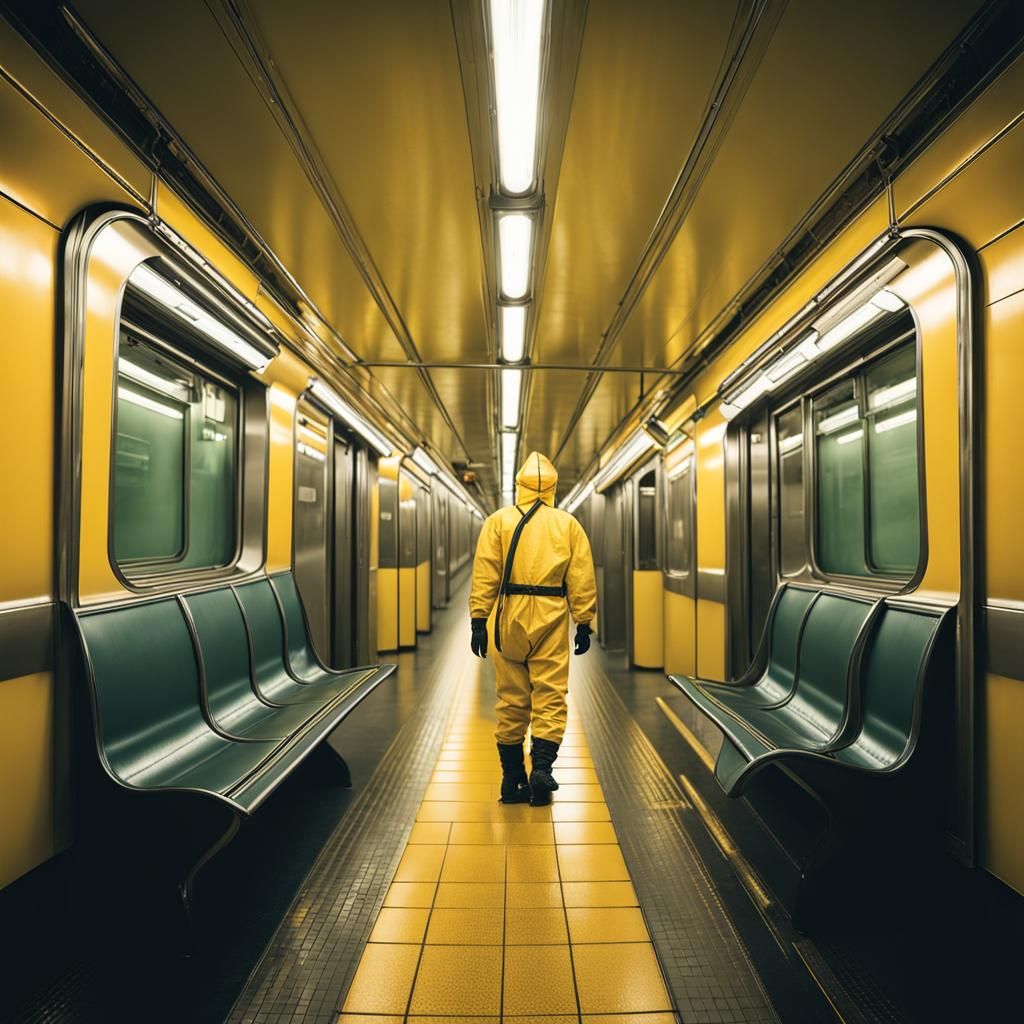Underground Subway Station with Protective Suits