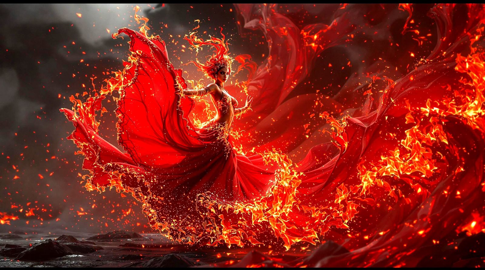 Flamenco Dancer in Fire Red: Hyperrealistic Cinematic Portra...