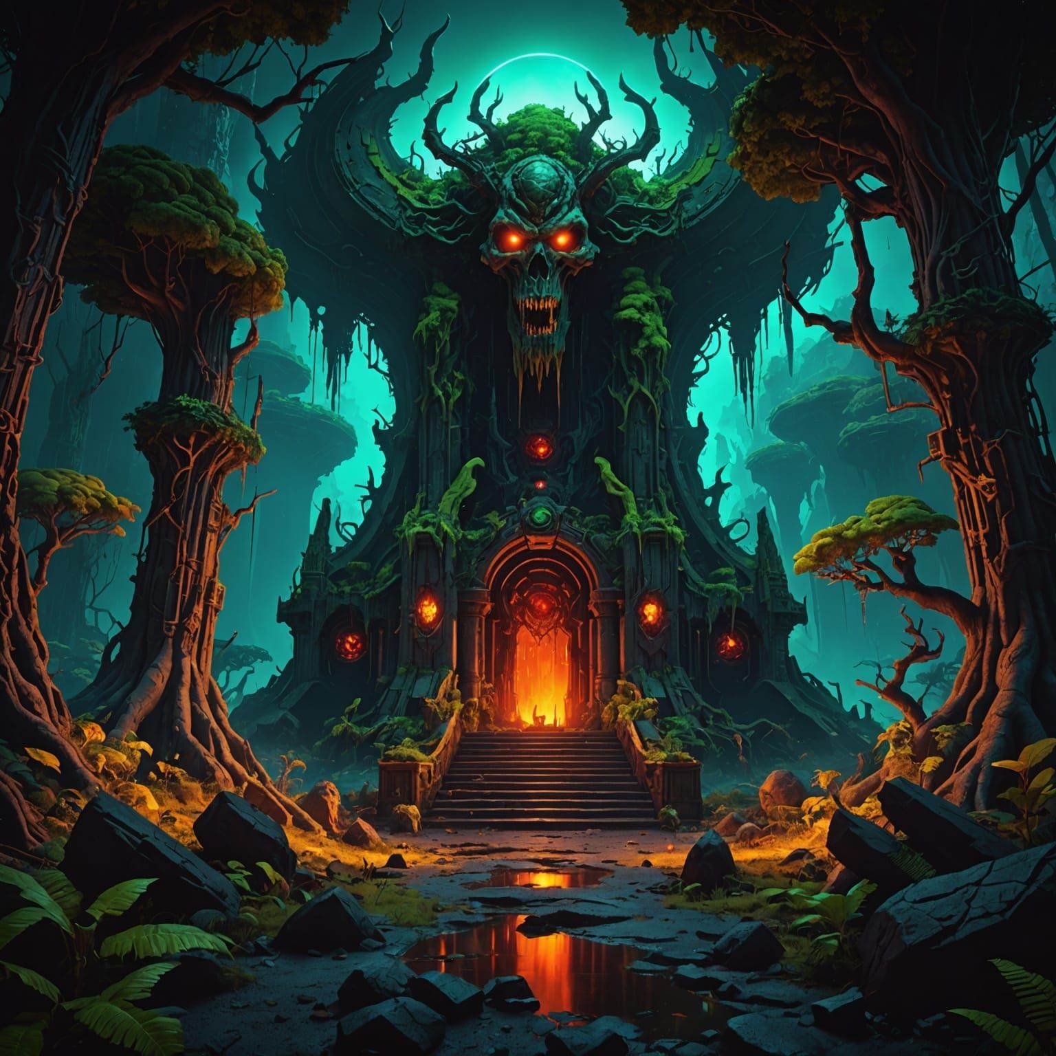 Neon Forbidden World: A DOOM Forest in Fantasy Art
