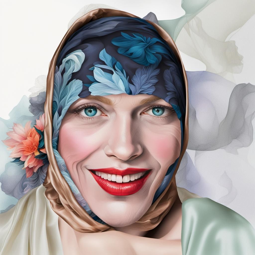 Elegant Ladies in Flowing Fabric Headscarves
