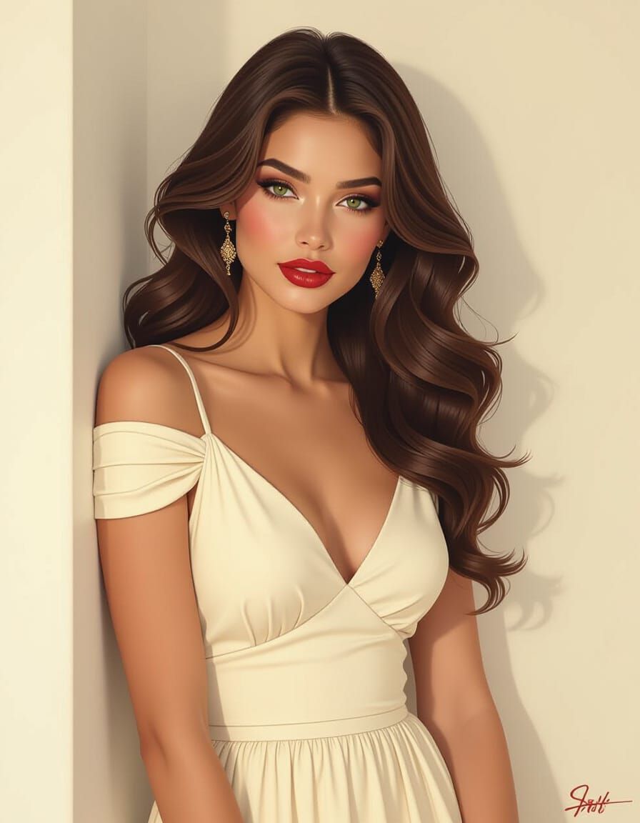 Brunette Beauty in Cream Dress in Andorra