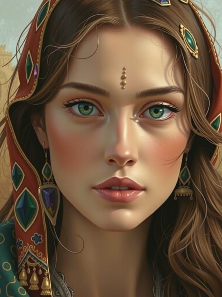 Opulent Art Nouveau Princess in Exotic Headscarf