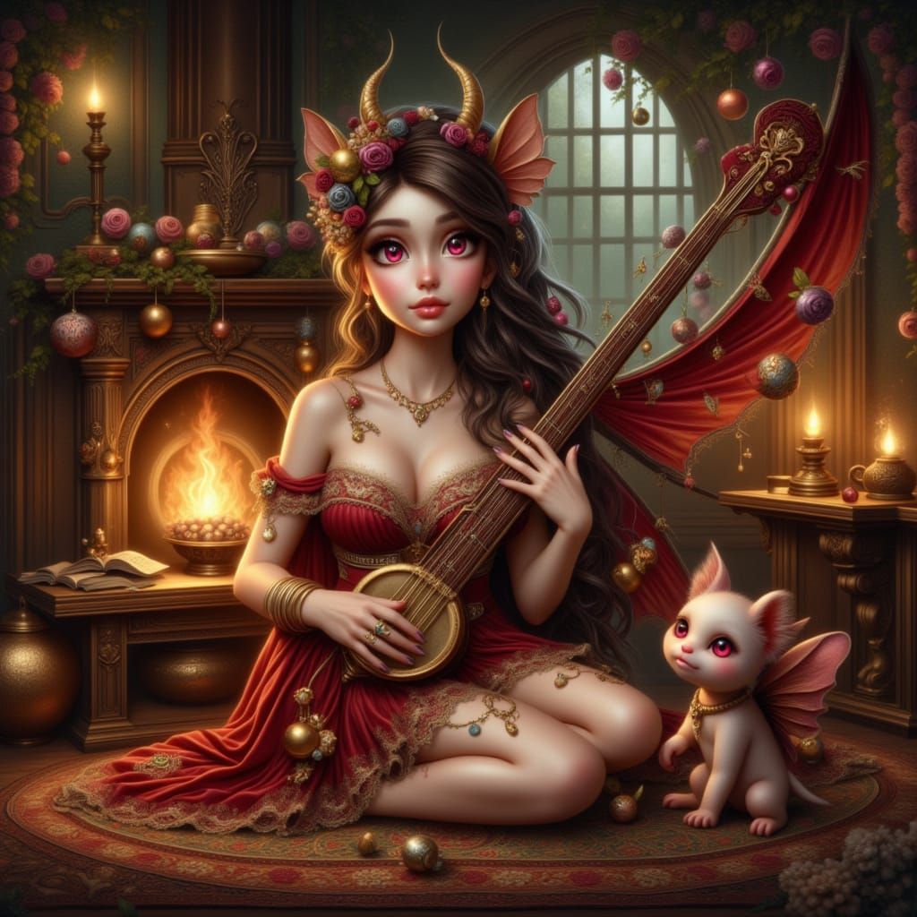 Fantasy Portrait: Young Woman with Silver Hair and Golden Wi...