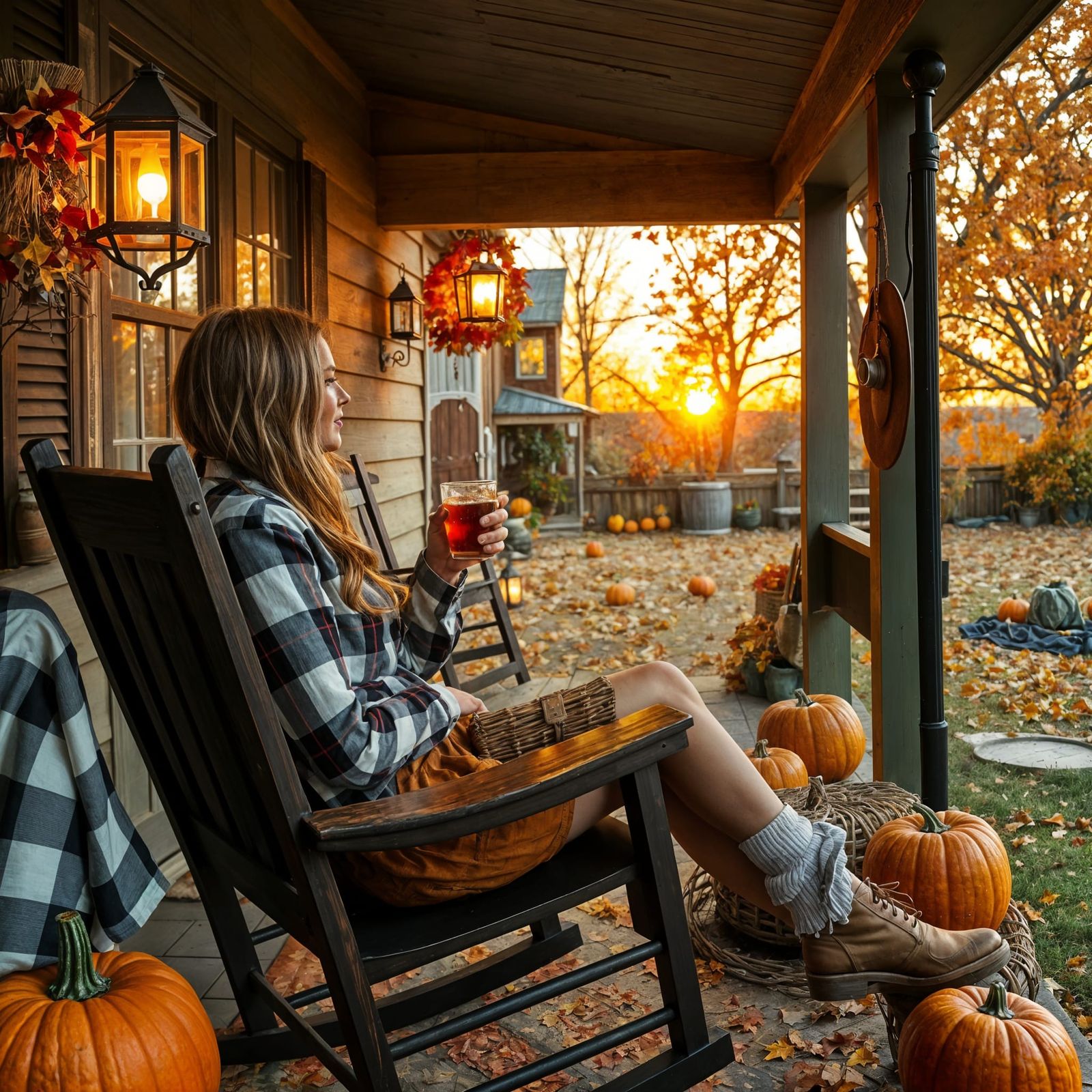 Hyperrealistic Autumn Scene on a Cozy Porch