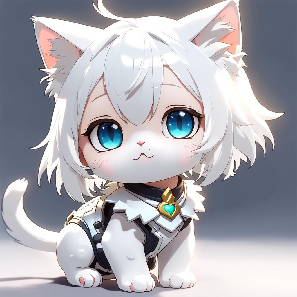 Cute Chibi White Kitten in 3D Anime Art