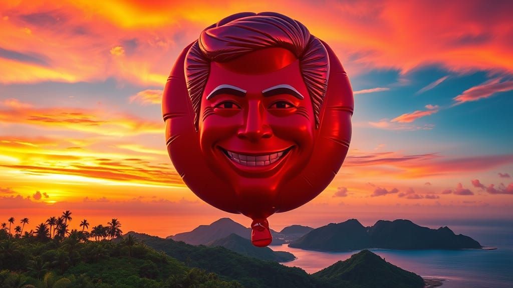 Giant Cary Grant Balloon Over Hawaiian Islands at Sunset
