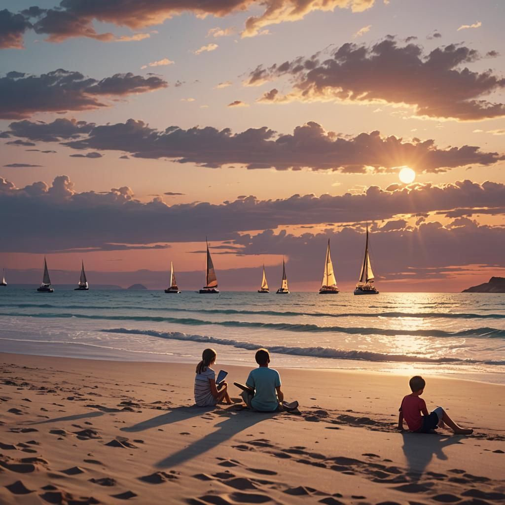 Serene Sunset Beach Scene: Cinematic Digital Painting