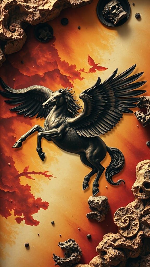 Baroque Fantasy Pegasus in High Relief Trompe L'oeil