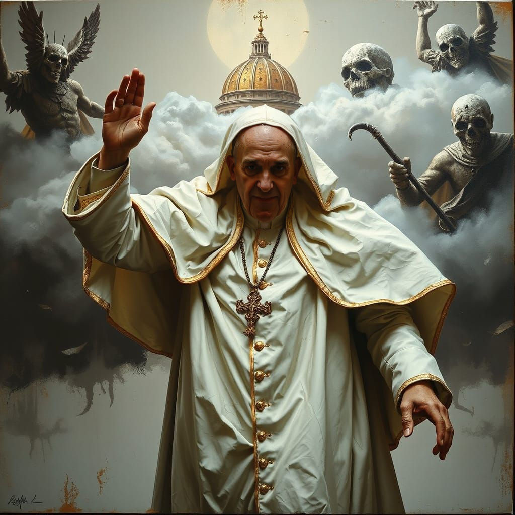 Ethereal Pope Farewell in Oil on Canvas