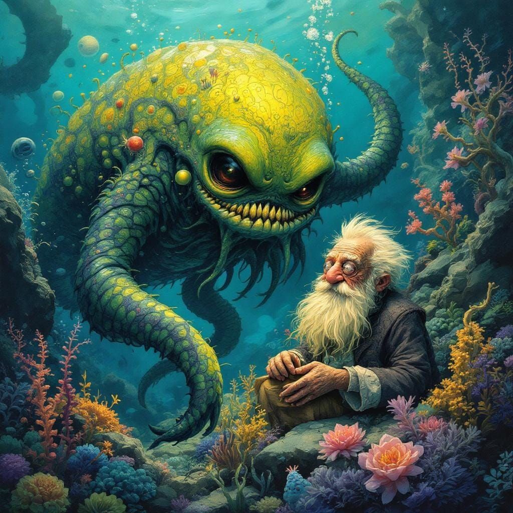 Bloop and Elgrandmama in Dreamlike Underwater Scene