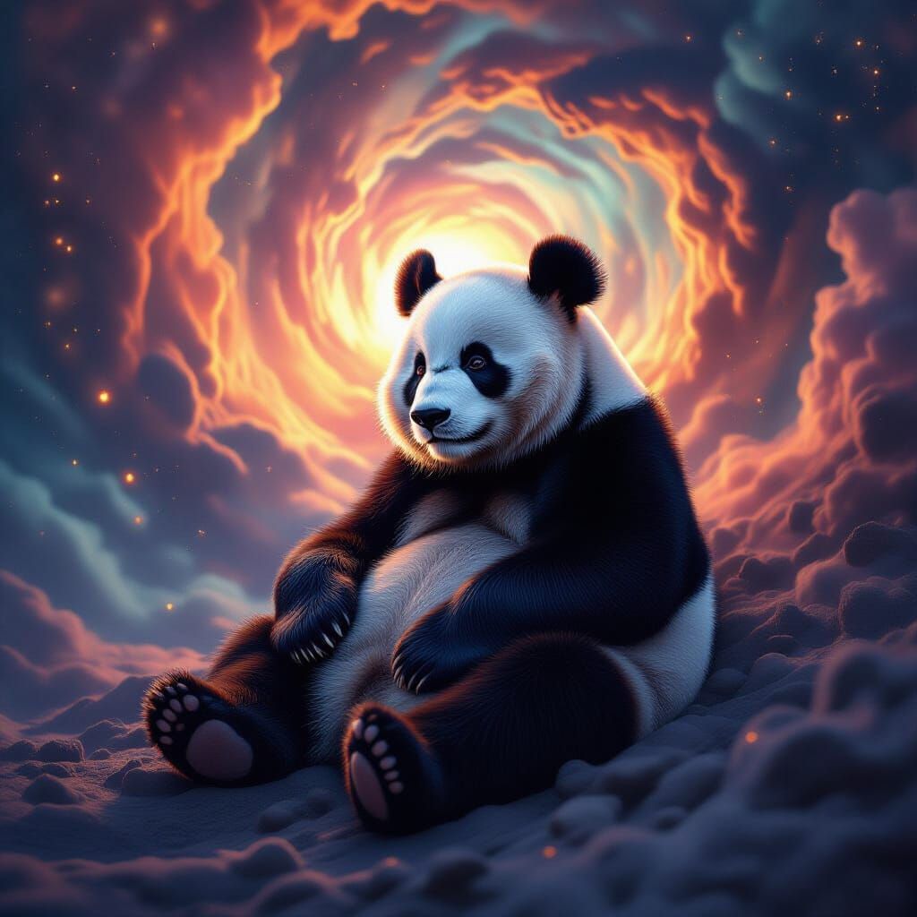 Panda in Cosmic Vortex: Hyperrealistic & Cinematic