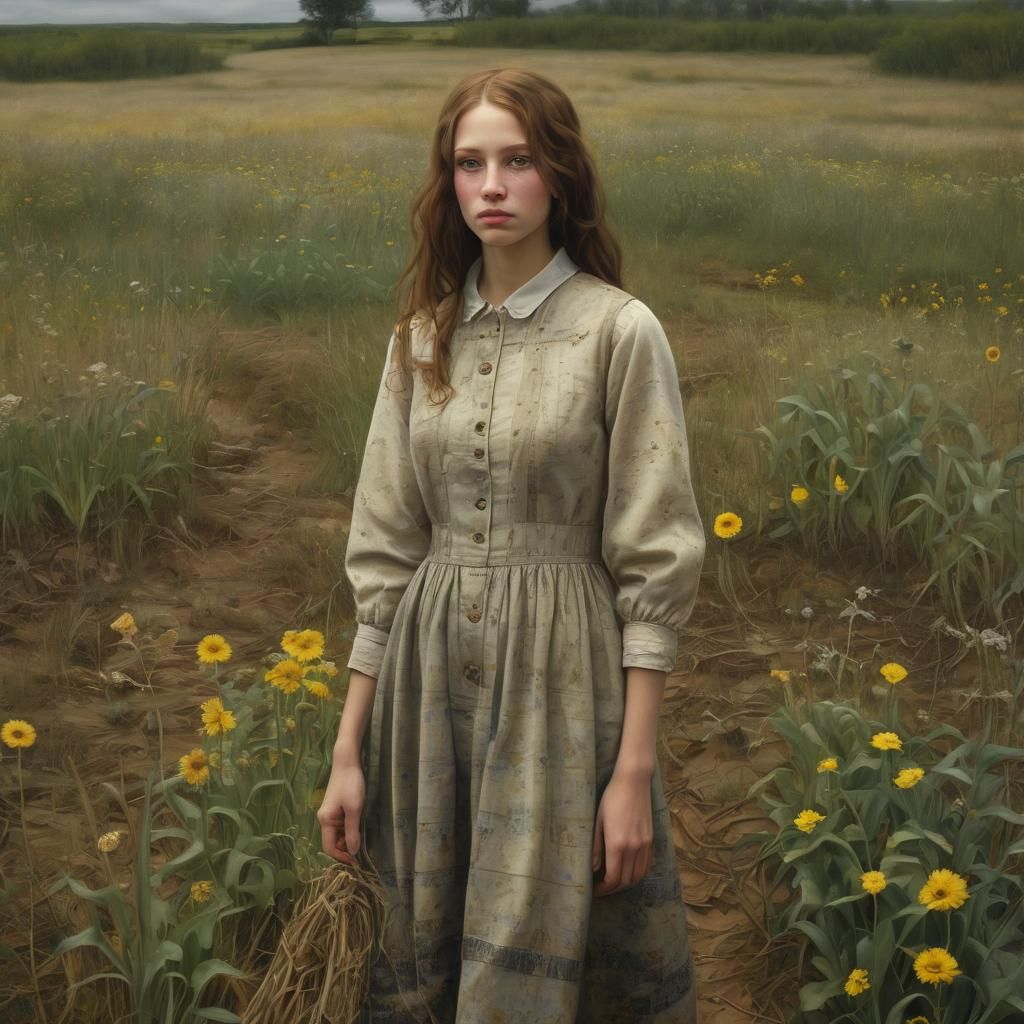 Solitary Figure in Desolate Landscape, Andrea Kowch Style