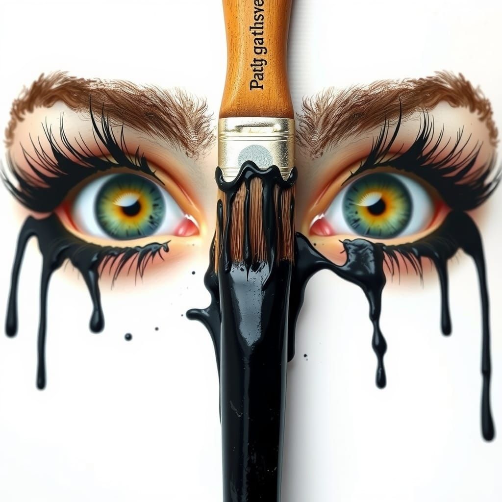 Surreal Makeup: Woman with Dripping Paintbrush