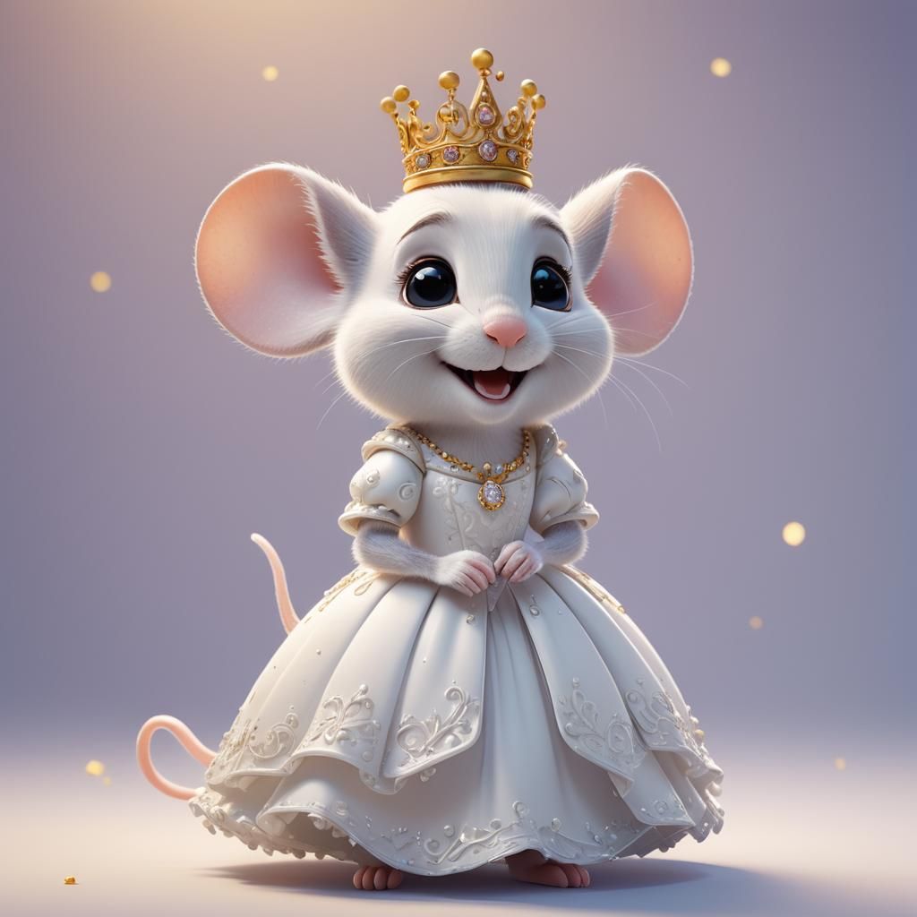 Smiling Mouse in Princess Gown: 3D Digital Art
