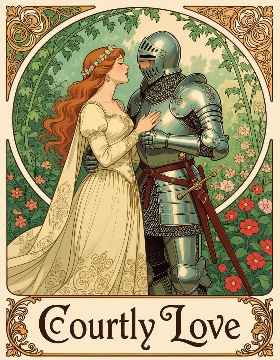Medieval Courtly Love: Lady & Knight Singing in Garden