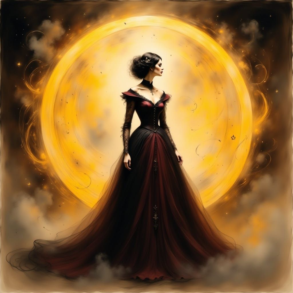 Regal Woman in Golden Halo, Inspired by Mystical Realism