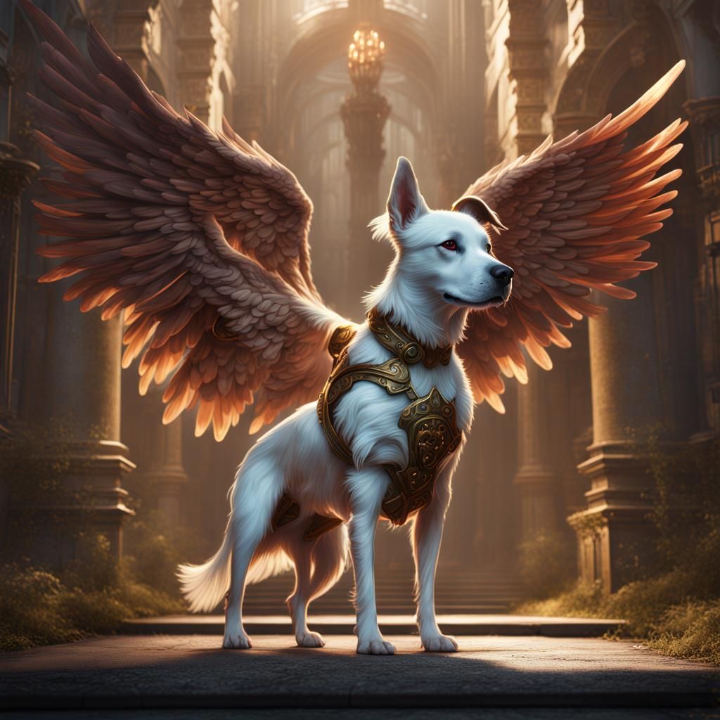 Fantastical Angel Dog in Detailed Matte Painting