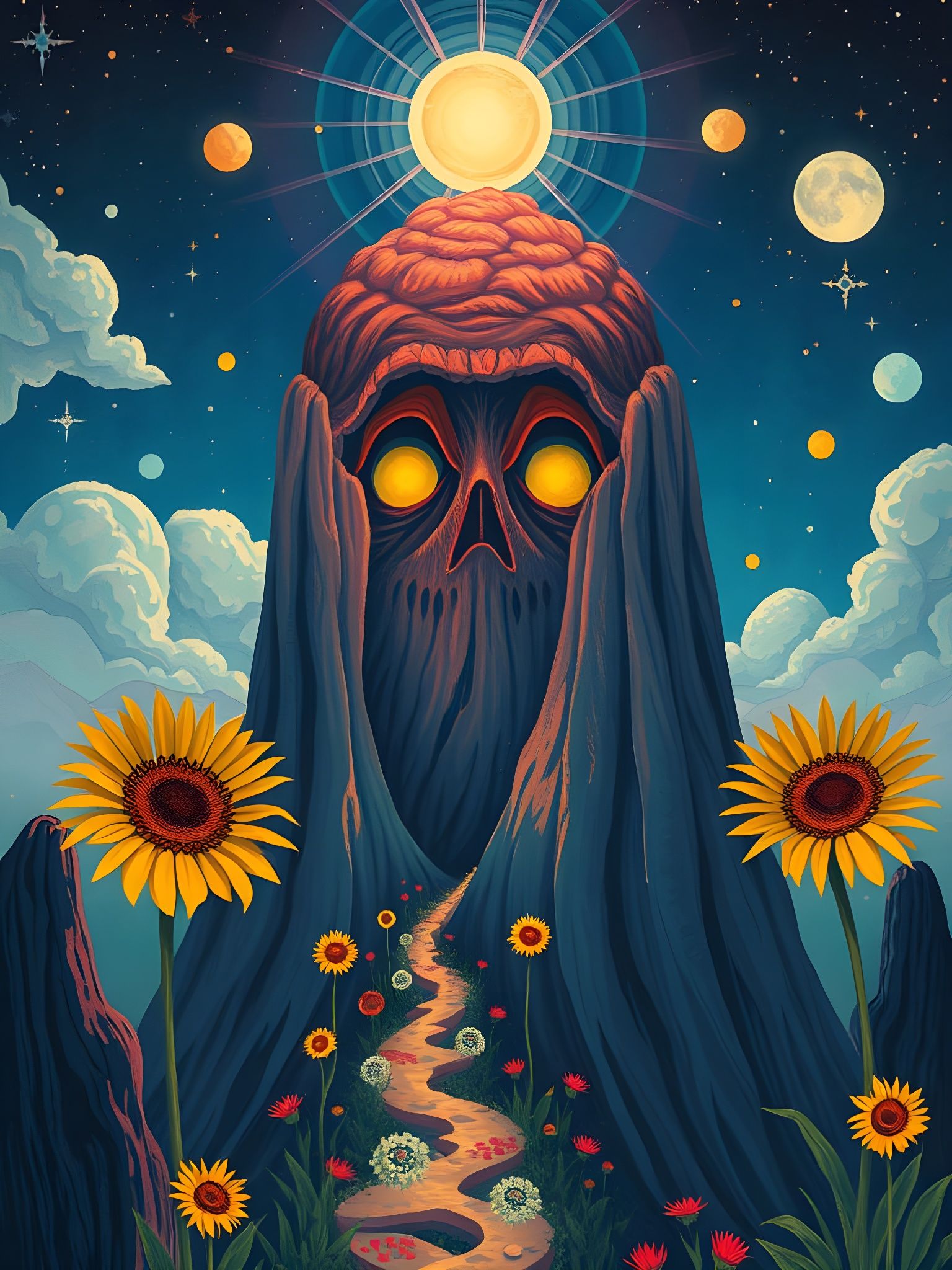 Surrealistic Folk Art Illustration with Fauvist Colors and C...