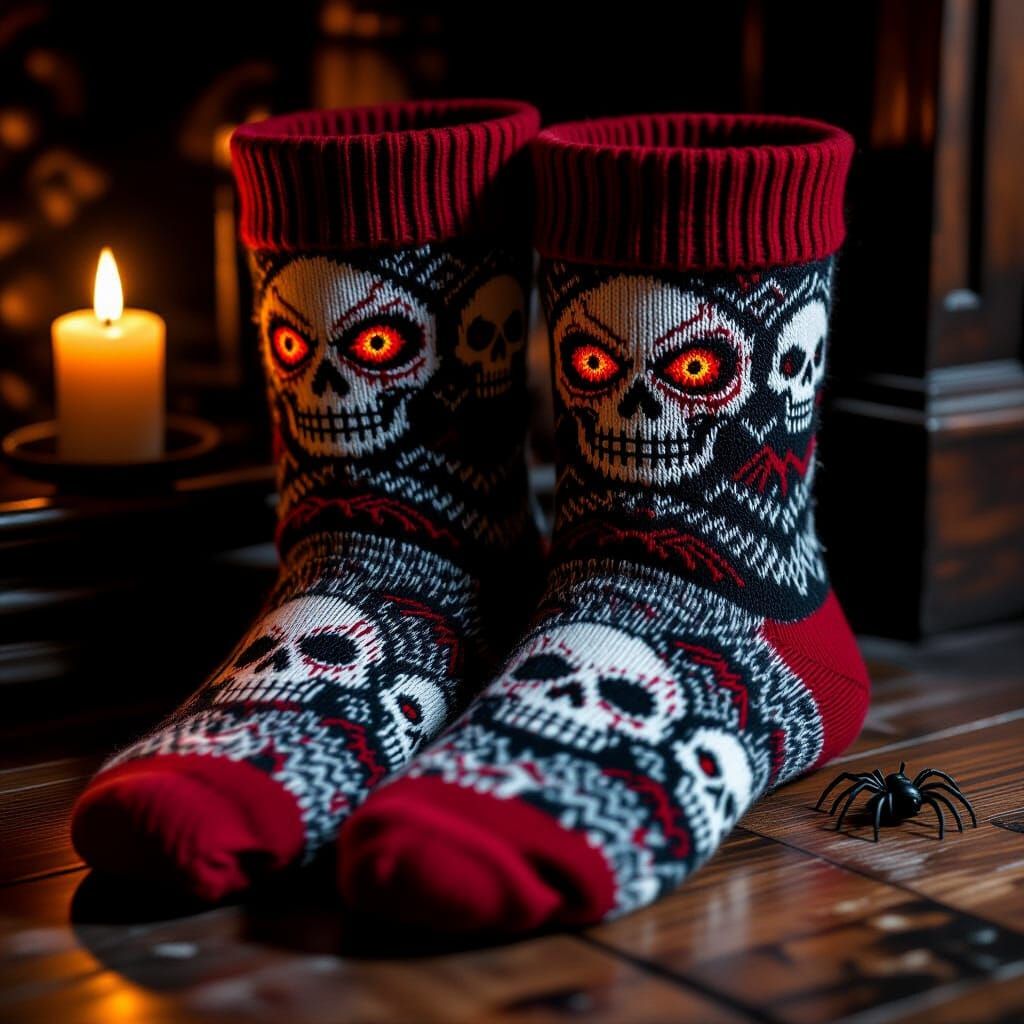 Horror-Themed Knitted Socks in Dark Romanticism Style