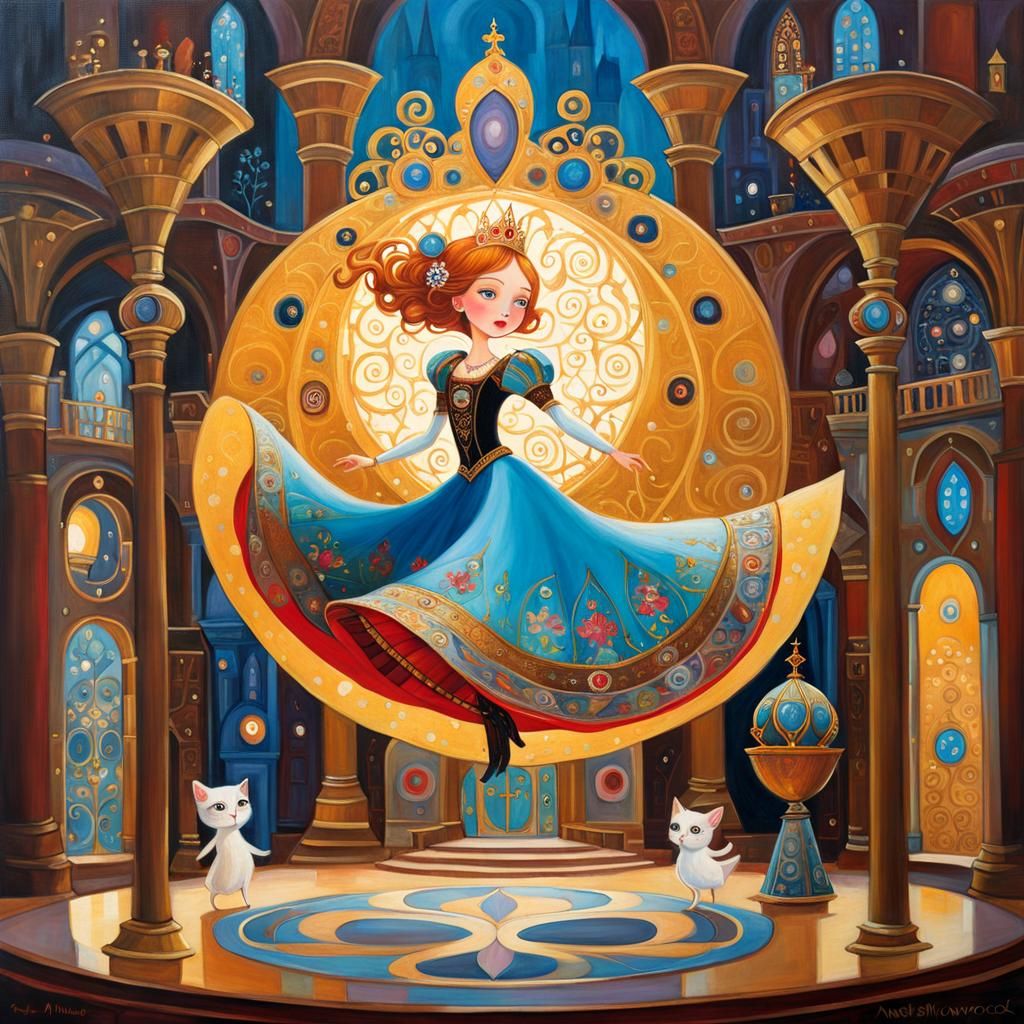Princess Dancing in Medieval Throne Room as Oil Painting