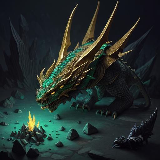Crystal Dragon Guards Treasure Hoard in Dark Fantasy Catacom...