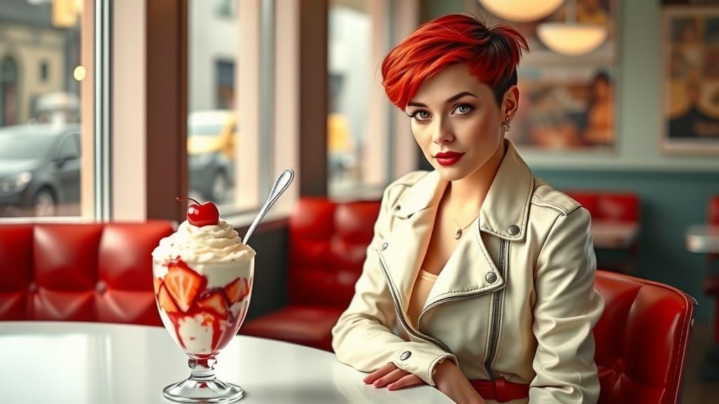 1950s Diner: Redhead with Strawberry Sundae